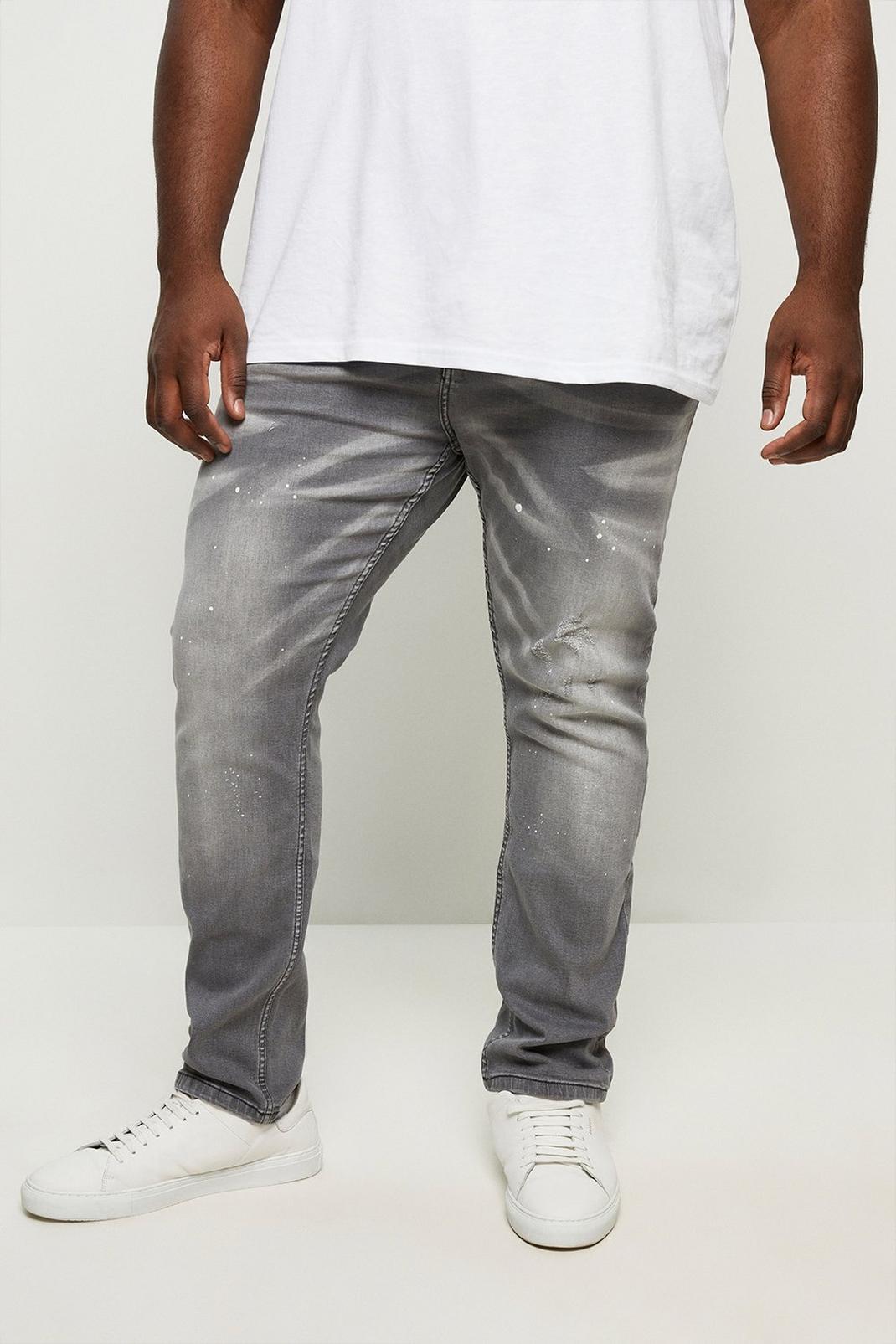 Plus And Tall Slim Mid Grey Splatter Jeans image number 1