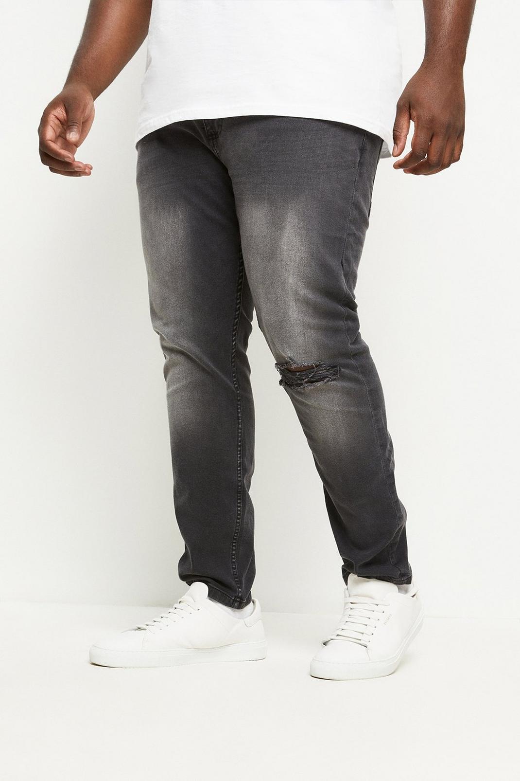 Plus And Tall Slim Black Rip Jeans image number 1