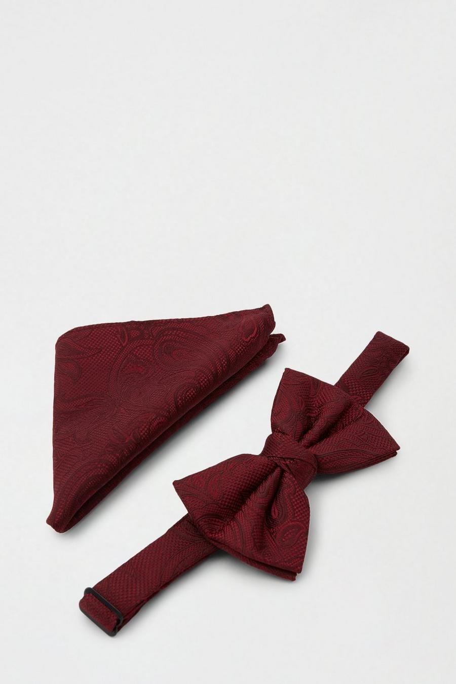 Burgundy Paisley Bow And Square Set