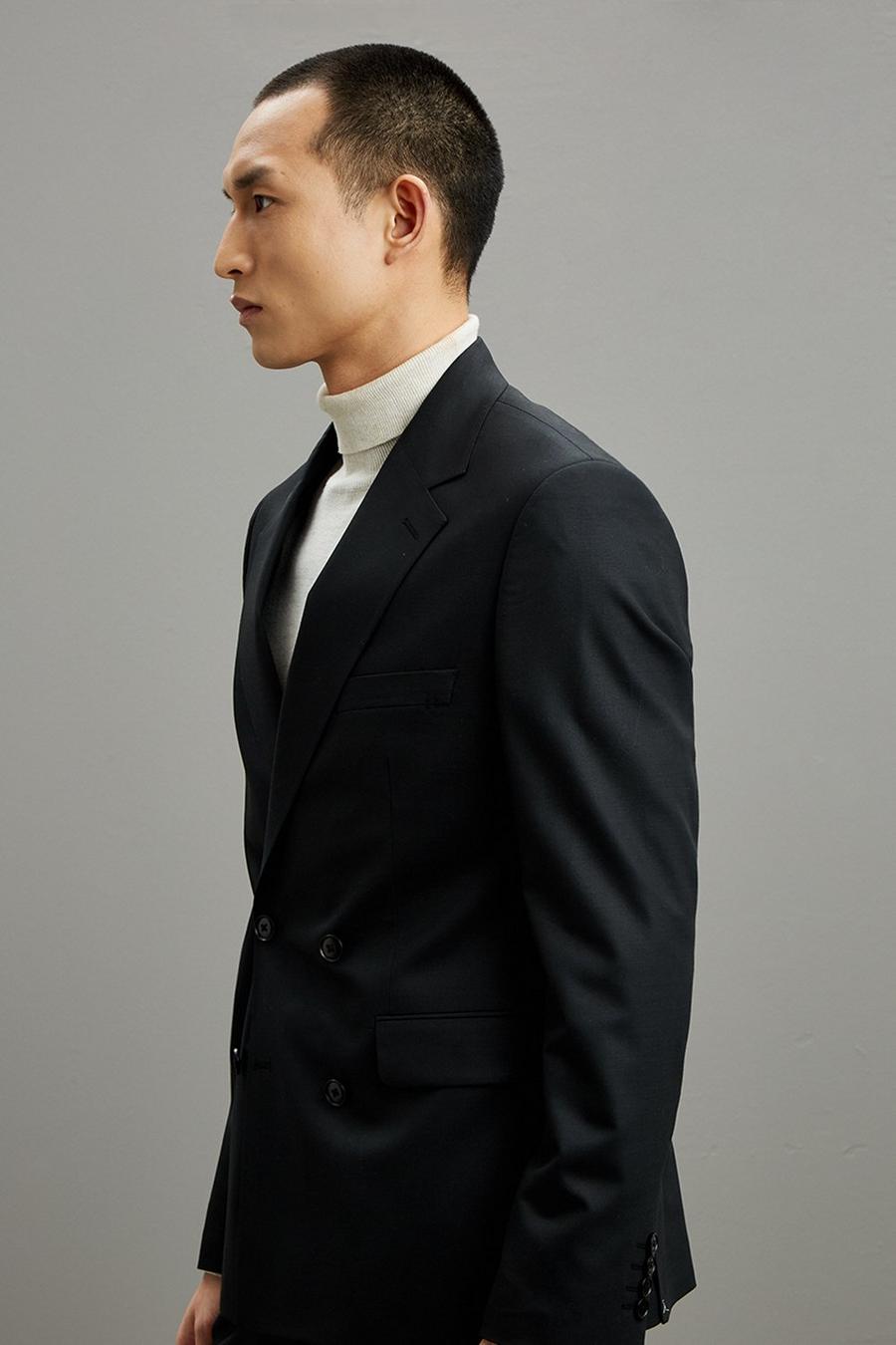 194 Slim Fit Black Double Breasted Suit Jacket
