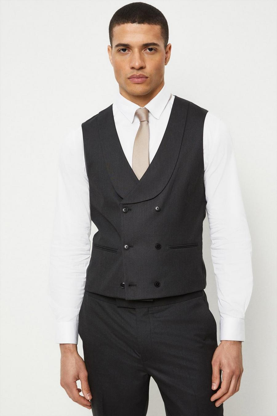 1904 Slim Fit Charcoal Double Breasted Suit Waistcoat