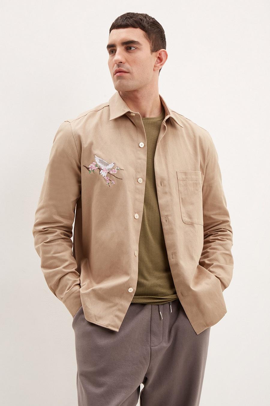 Taupe Embroidered Overshirt
