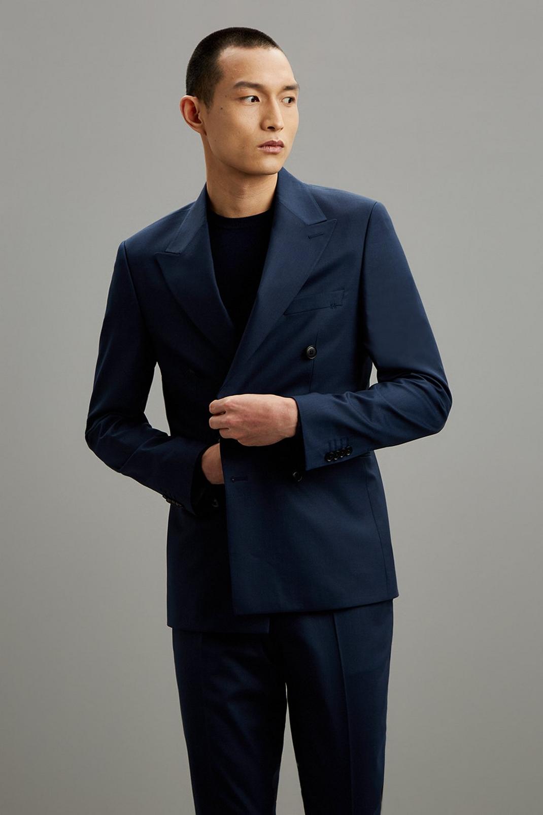 1904 Slim Fit Navy Double Breasted Peak Lapel Two-Piece Suit  image number 1