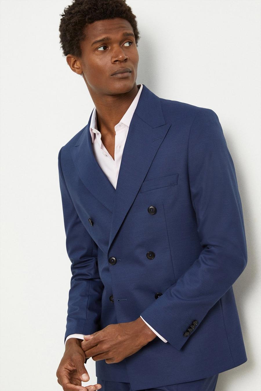 Slim Fit Blue Doubled Breasted Peak Leap Two-Piece Suit