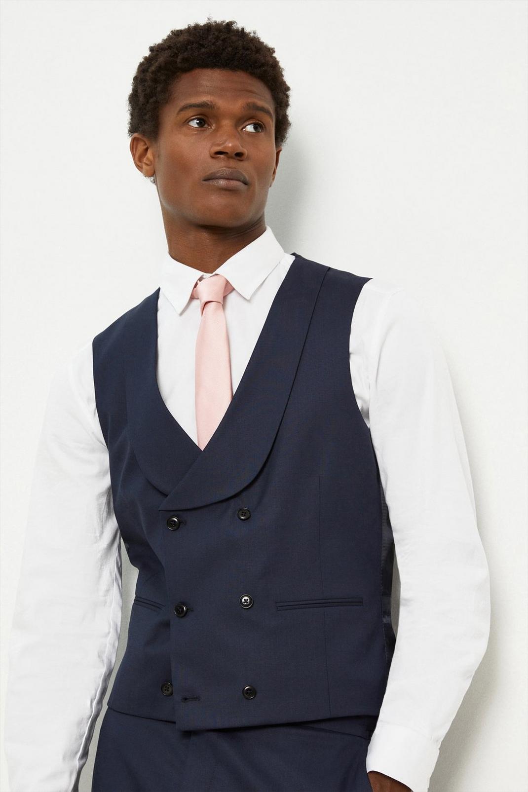 1904 Slim Fit Navy Double Breasted Suit Waistcoat image number 1