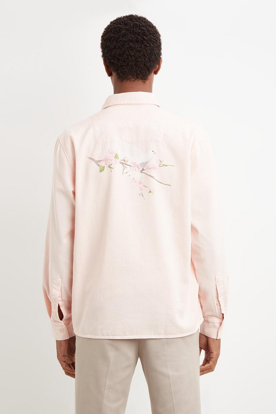 Pink Laundered Overshirt With Embroidery