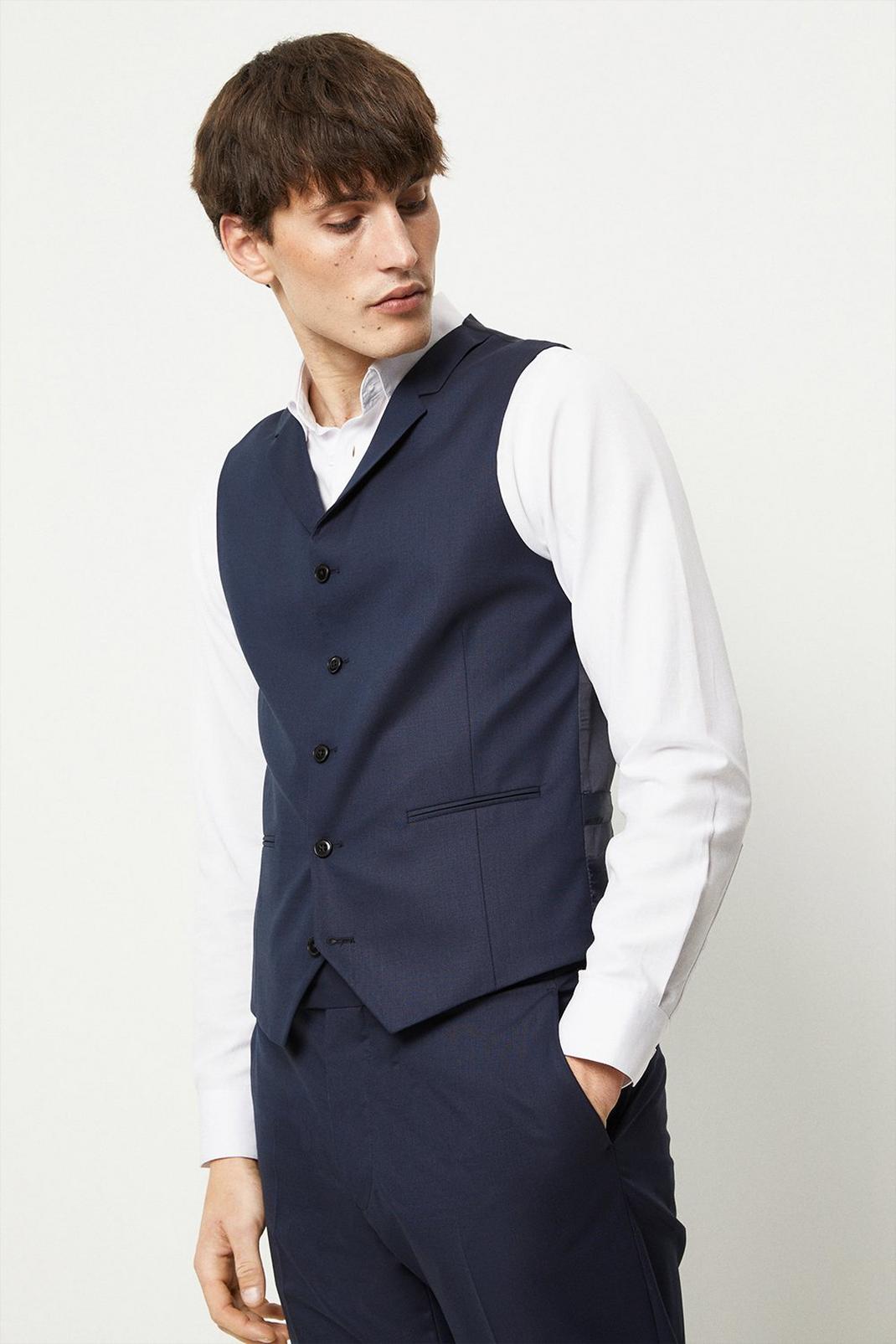 1904 Tailored Fit Navy Single Breasted Suit Waistcoat image number 1
