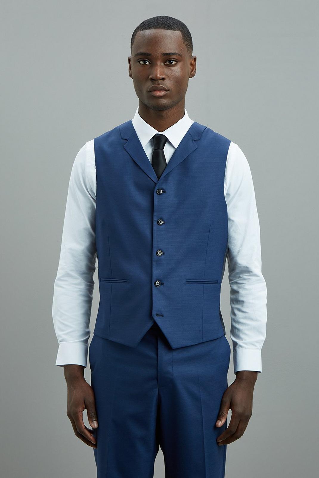 1904 Tailored Fit Blue Single Breasted Suit Waistcoat image number 1