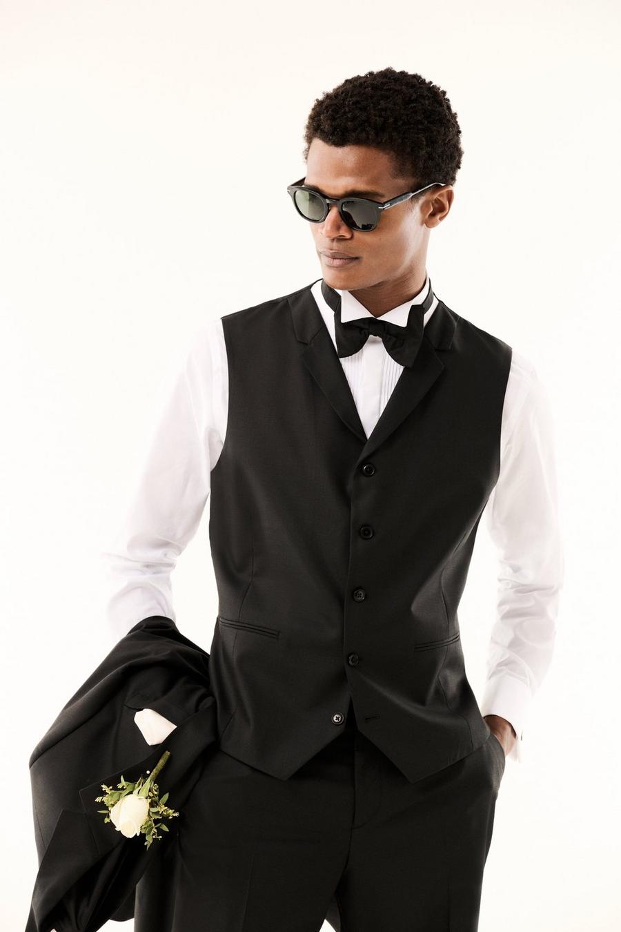 1904 Tailored Fit Black Single Breasted Suit Waistcoat