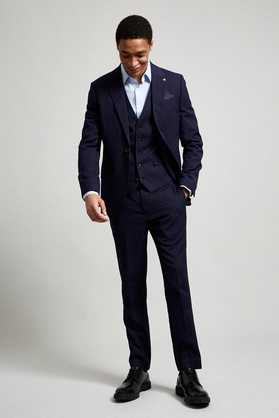 Skinny Navy And Red StripeThree-Piece Suit image number 1