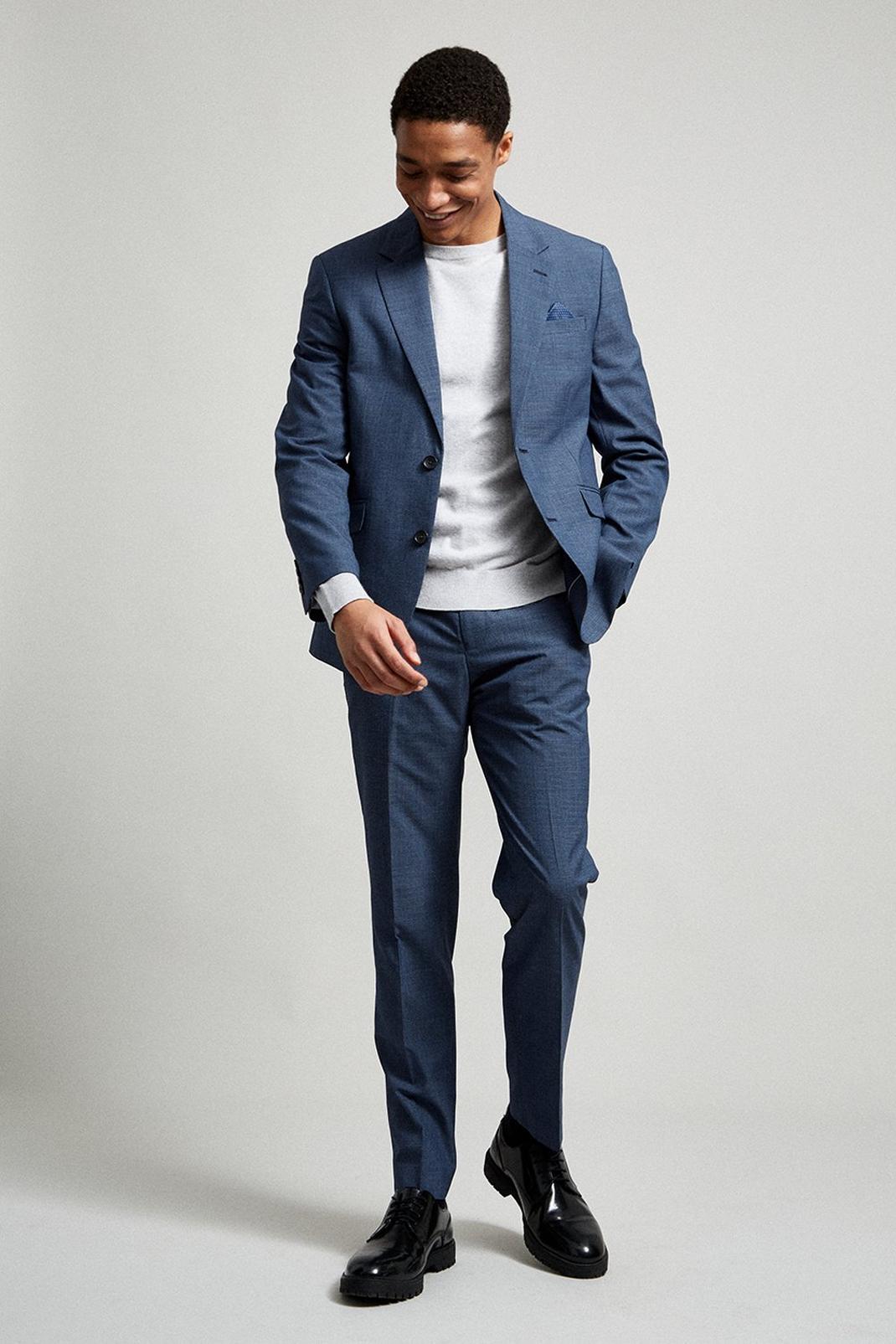 Slim Blue Jaspe Check Suit Trouser image number 1