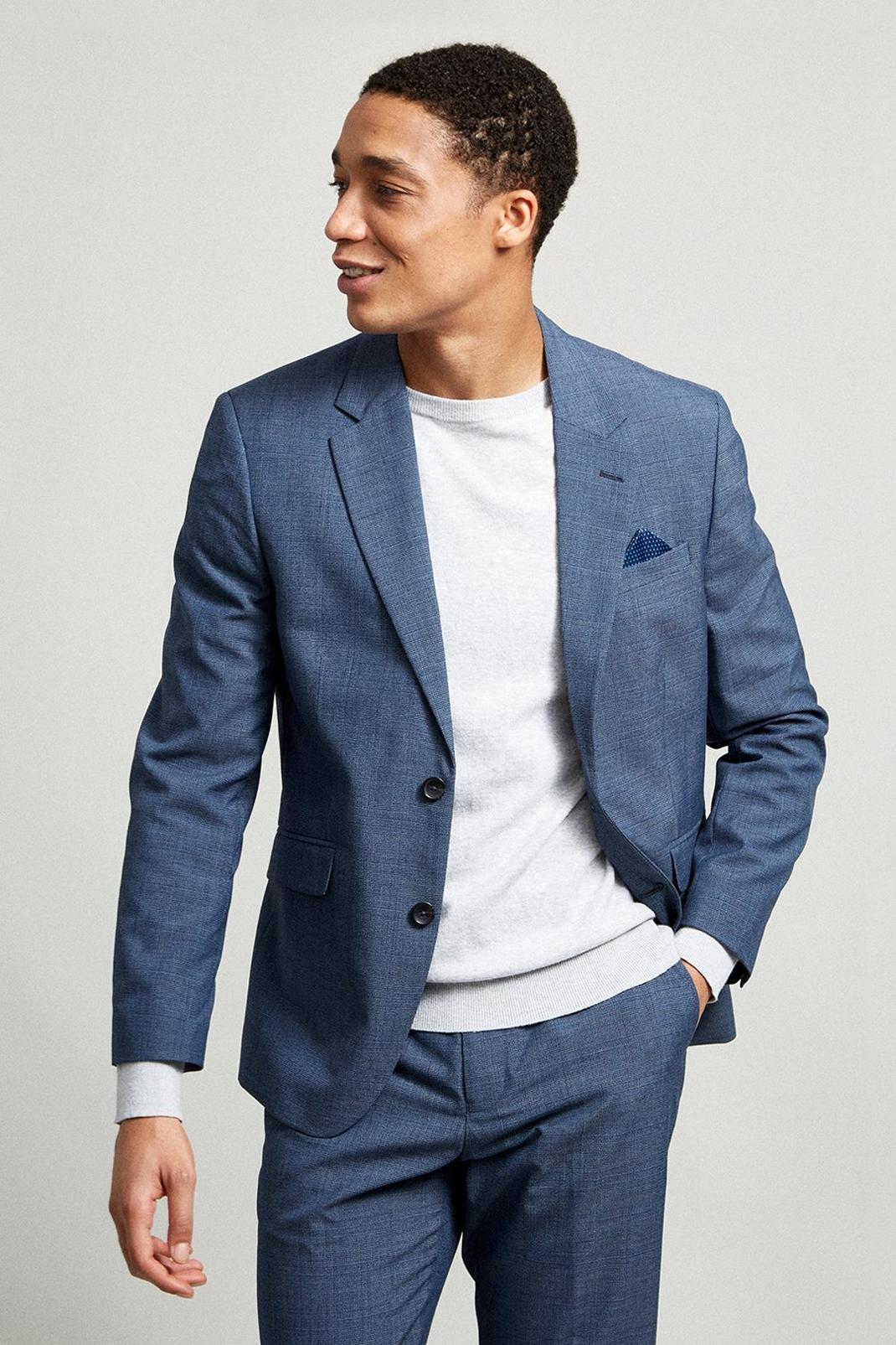 Slim Blue Jaspe Check Suit Blazer image number 1