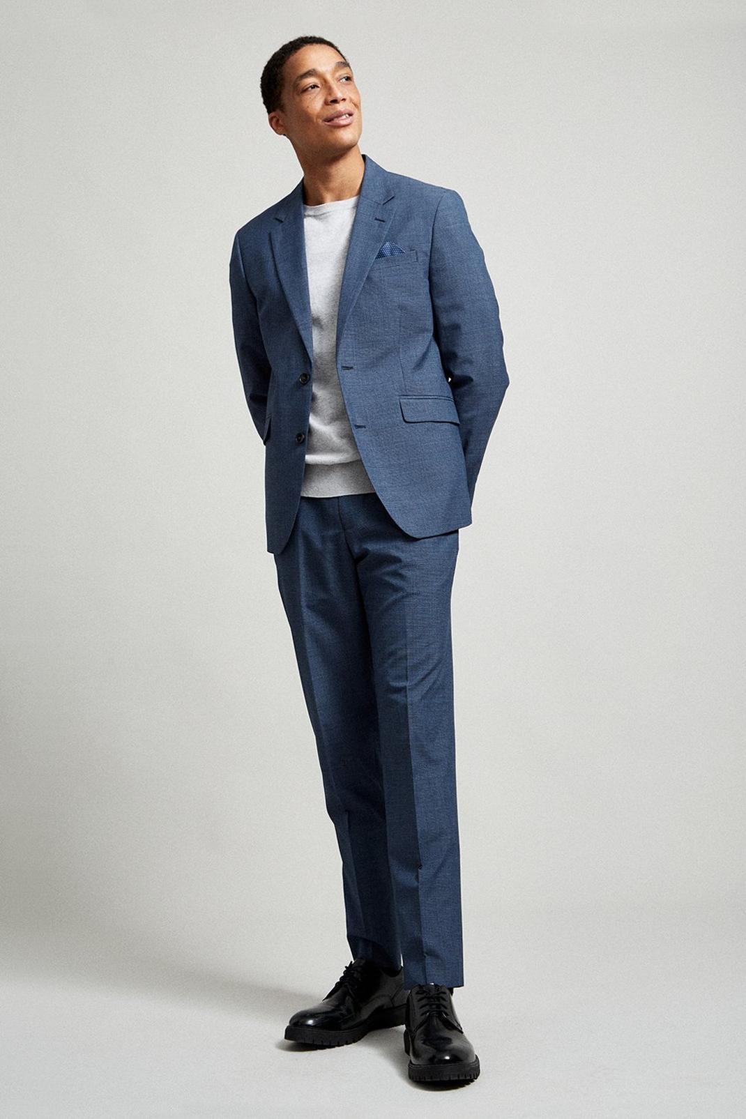 106 Slim Blue Jaspe Check Suit Blazer image number 2