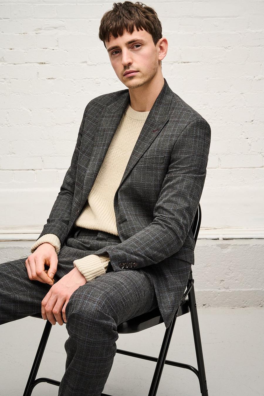 Skinny Grey Highlight Check Suit Blazer