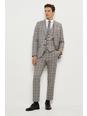 131 Skinny Grey And Burgundy Check Suit Blazer