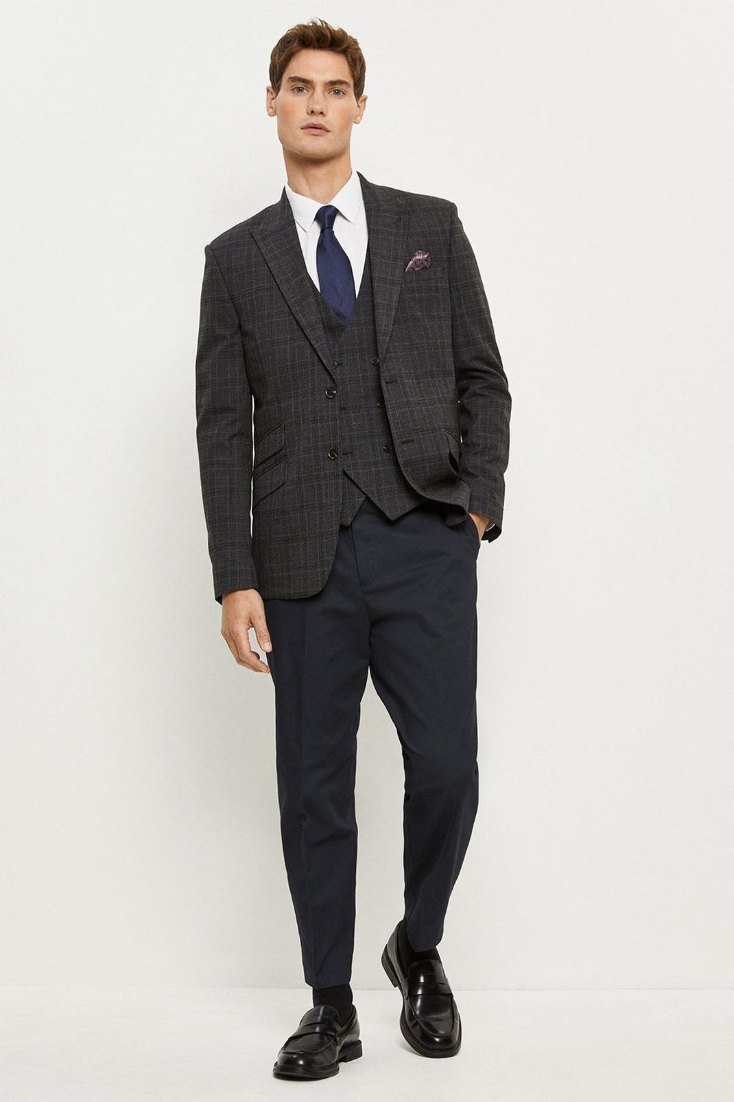 131 Slim Grey Highlight Check Suit Blazer image number 2