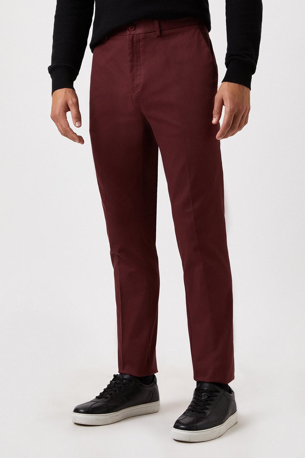 Burgundy Tapered Stretch Chinos image number 1