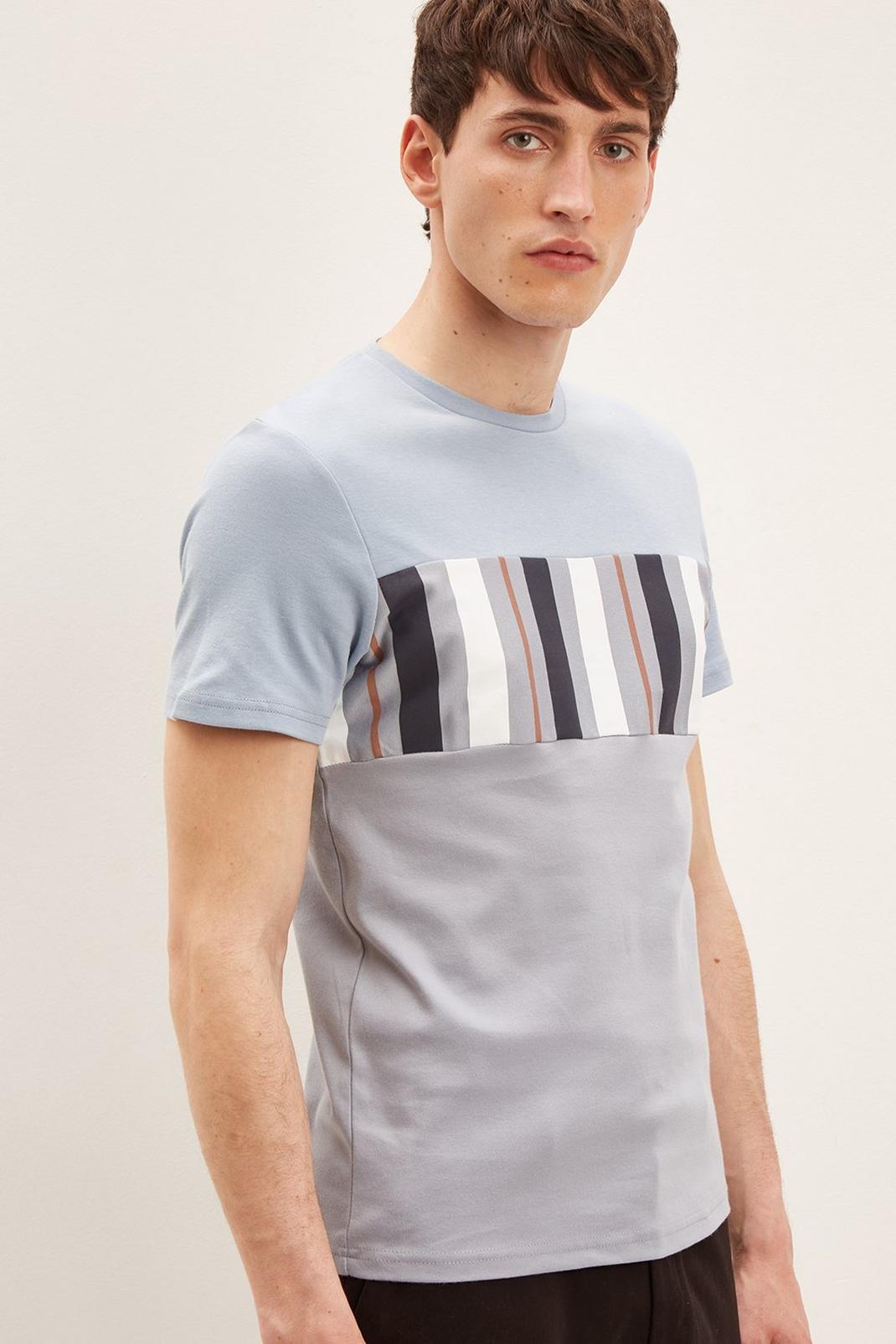 106  Slim Fit Stripe Colour block T-shirt image number 1