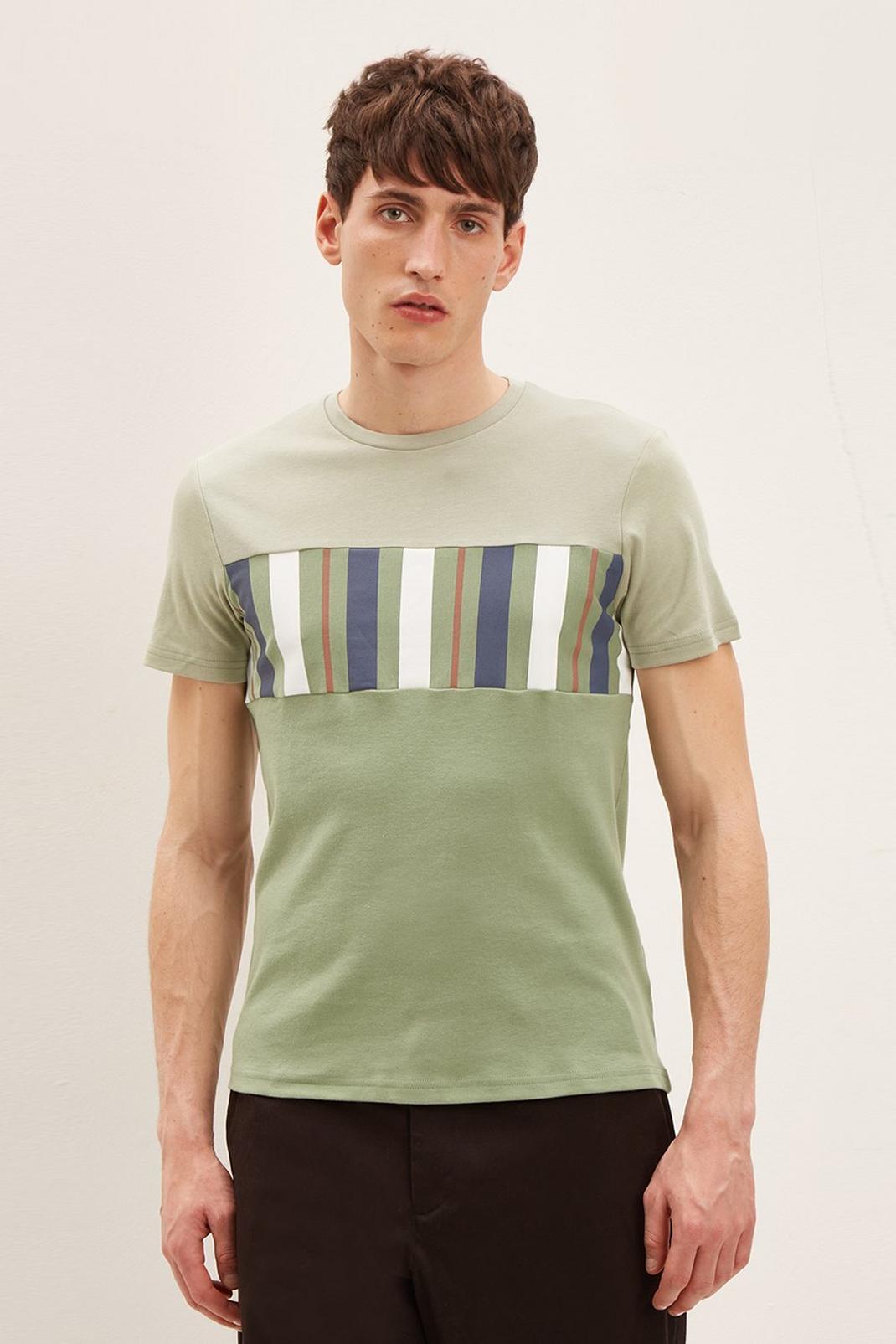 135  Slim Fit Stripe Colour block T-shirt image number 1