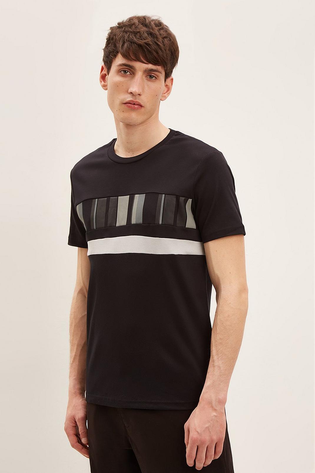 Slim Fit Black Varied Stripe Block T-shirt image number 1