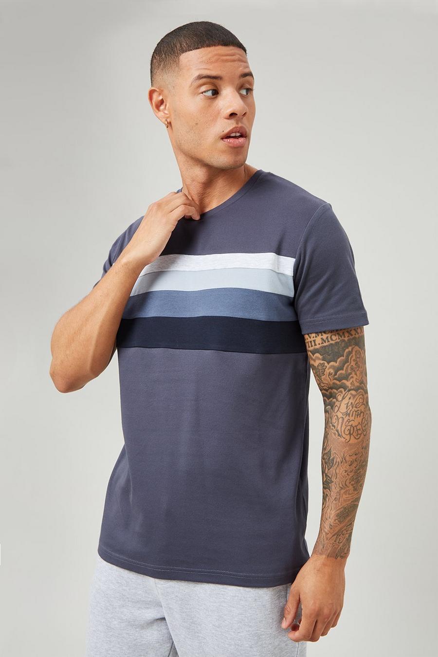 Short Sleeve Slim Gradient Stripe Cut And Sew T-shirt