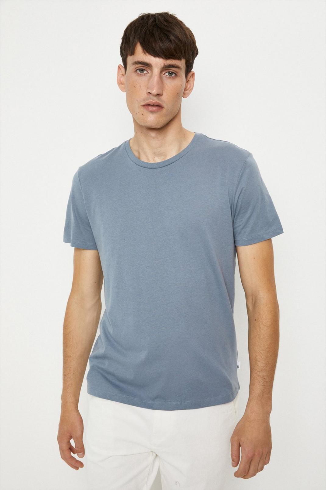 Dusty blue Regular Fit Blue Short Sleeve Organic T-Shirt image number 1