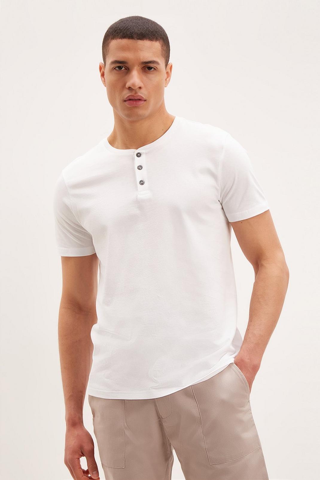 173 Regular Fit White Short Sleeve Grandad T-Shirt image number 1