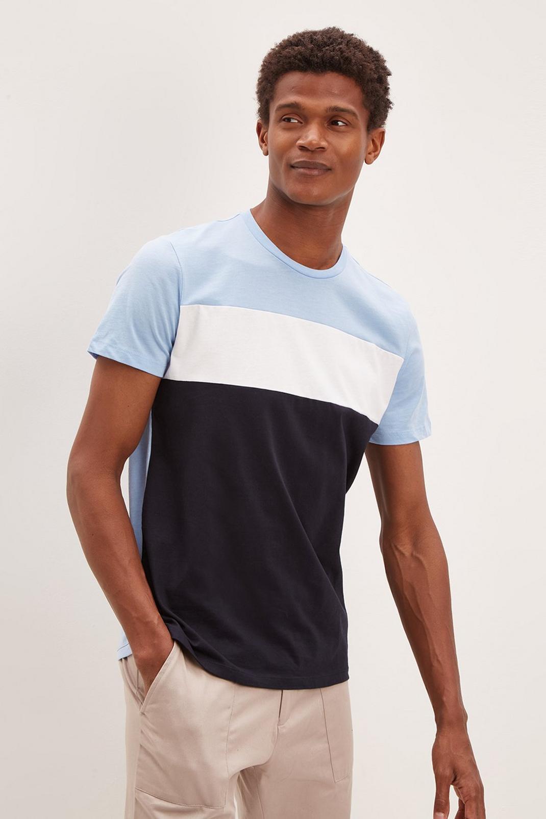 106 Regular Chambray Blue Short Sleeve Cut & Sew T Shirt image number 1