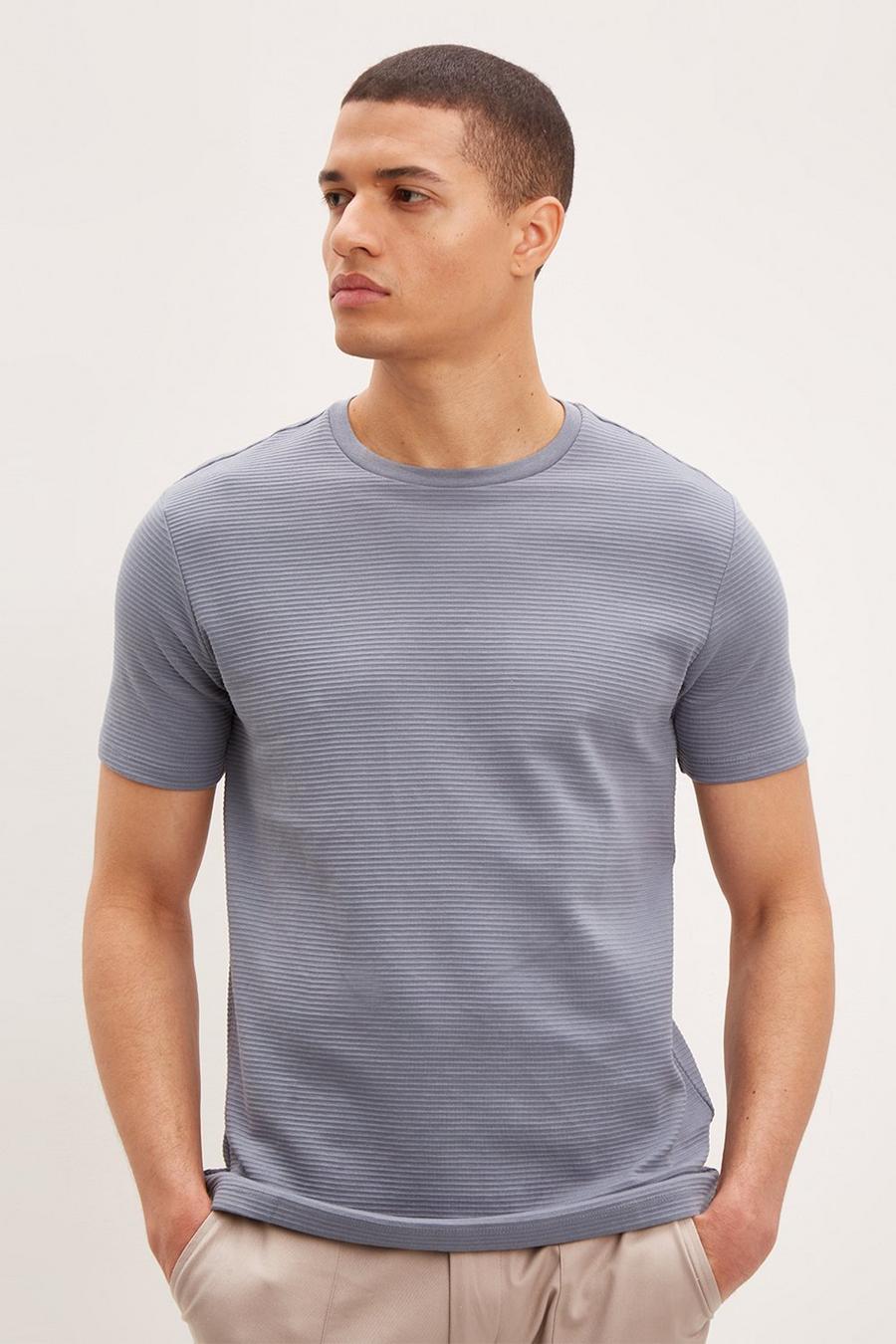 Slim Fit Blue Textured T-Shirt