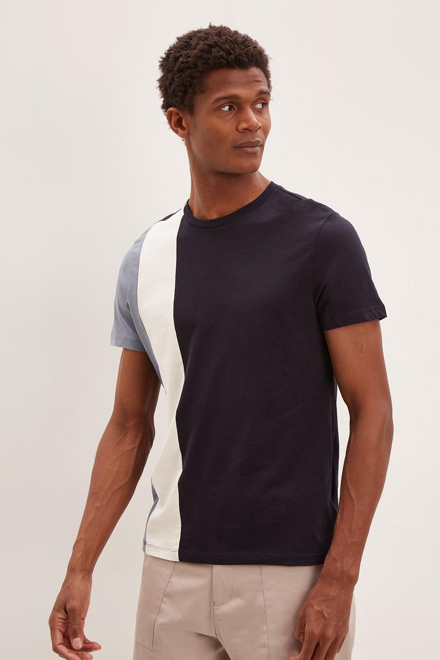 Slim Fit Navy Vertical Cut & Sew T-Shirt