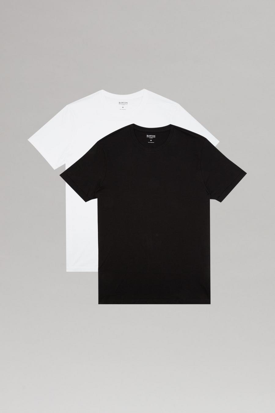 2 Pack Slim Fit Black Mixed Roll Sleeve T-Shirt