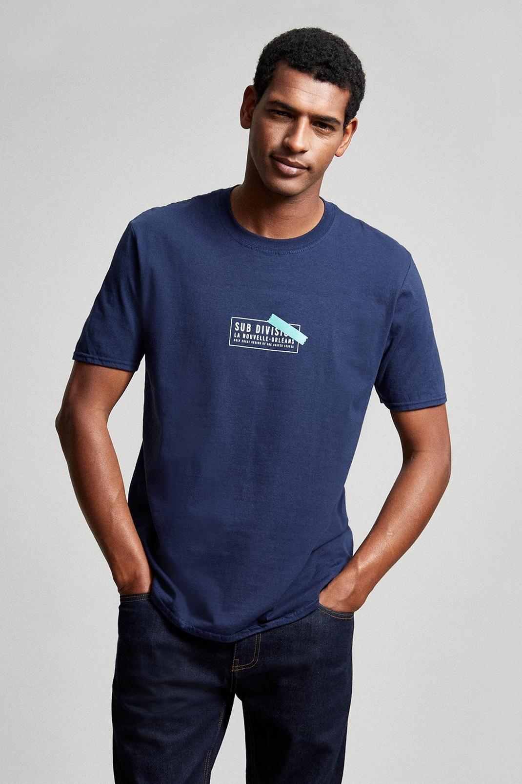 148 Navy Relaxed Sub Division Box Print T-shirt  image number 1