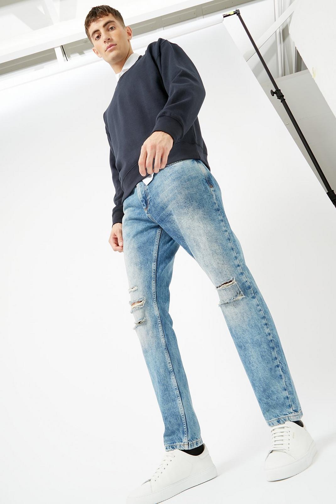 340 Loose Tapered Mid Blue Heavy Rip Jeans image number 1