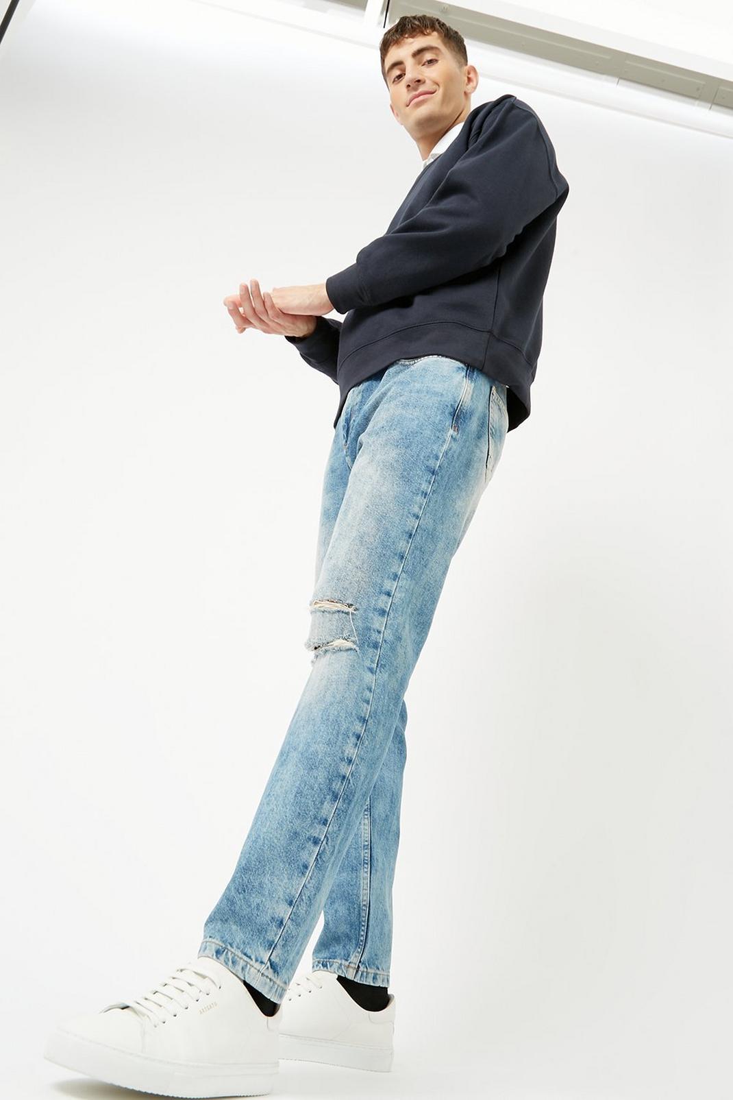 340 Loose Tapered Mid Blue Heavy Rip Jeans image number 2