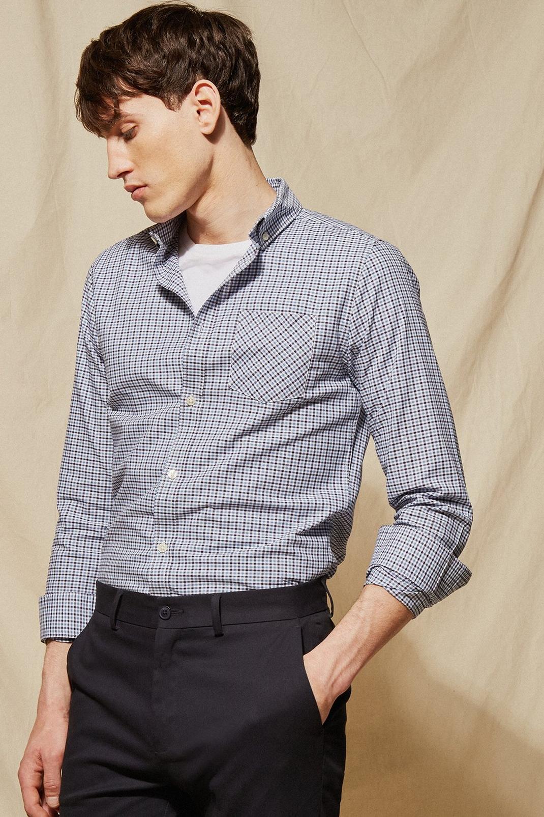 Relaxed Fit Blue And Navy Gingham Shirt image number 1