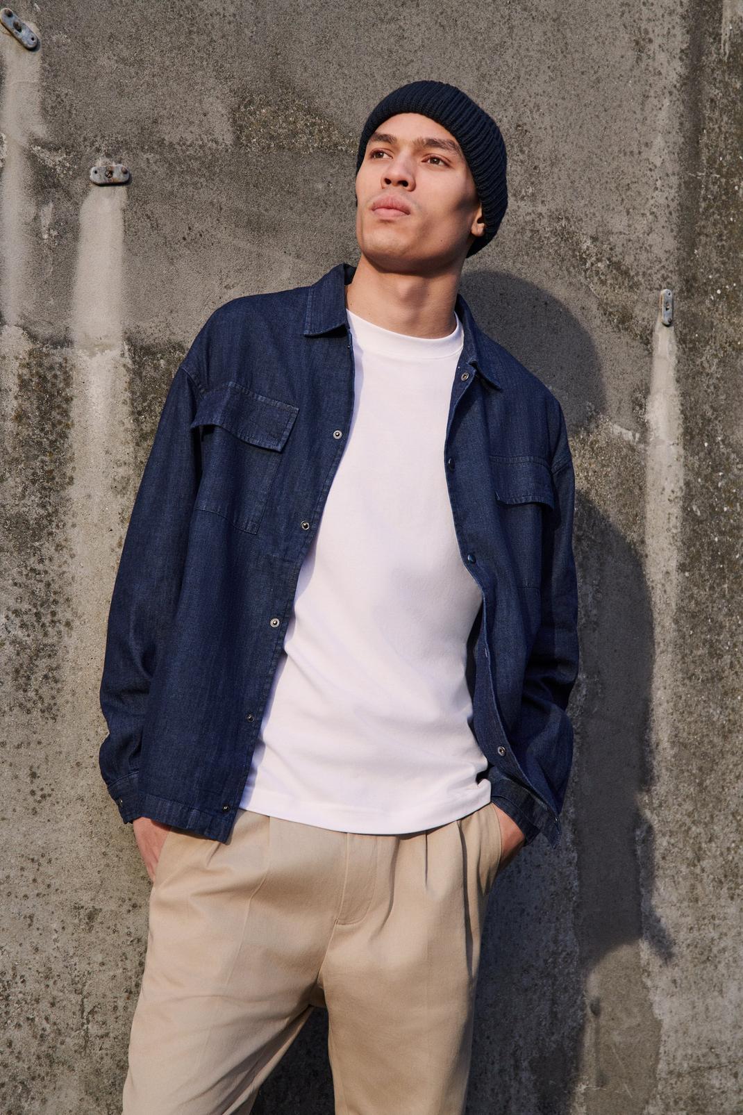 Denim Twin Pocket Overshirt In Cotton Twill image number 1