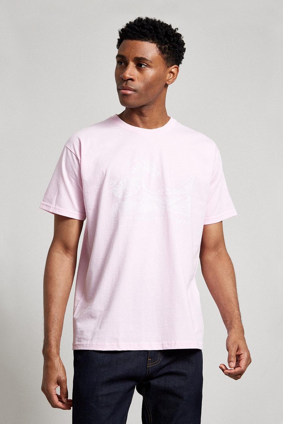 Pink Oversized Wave Print T-shirt