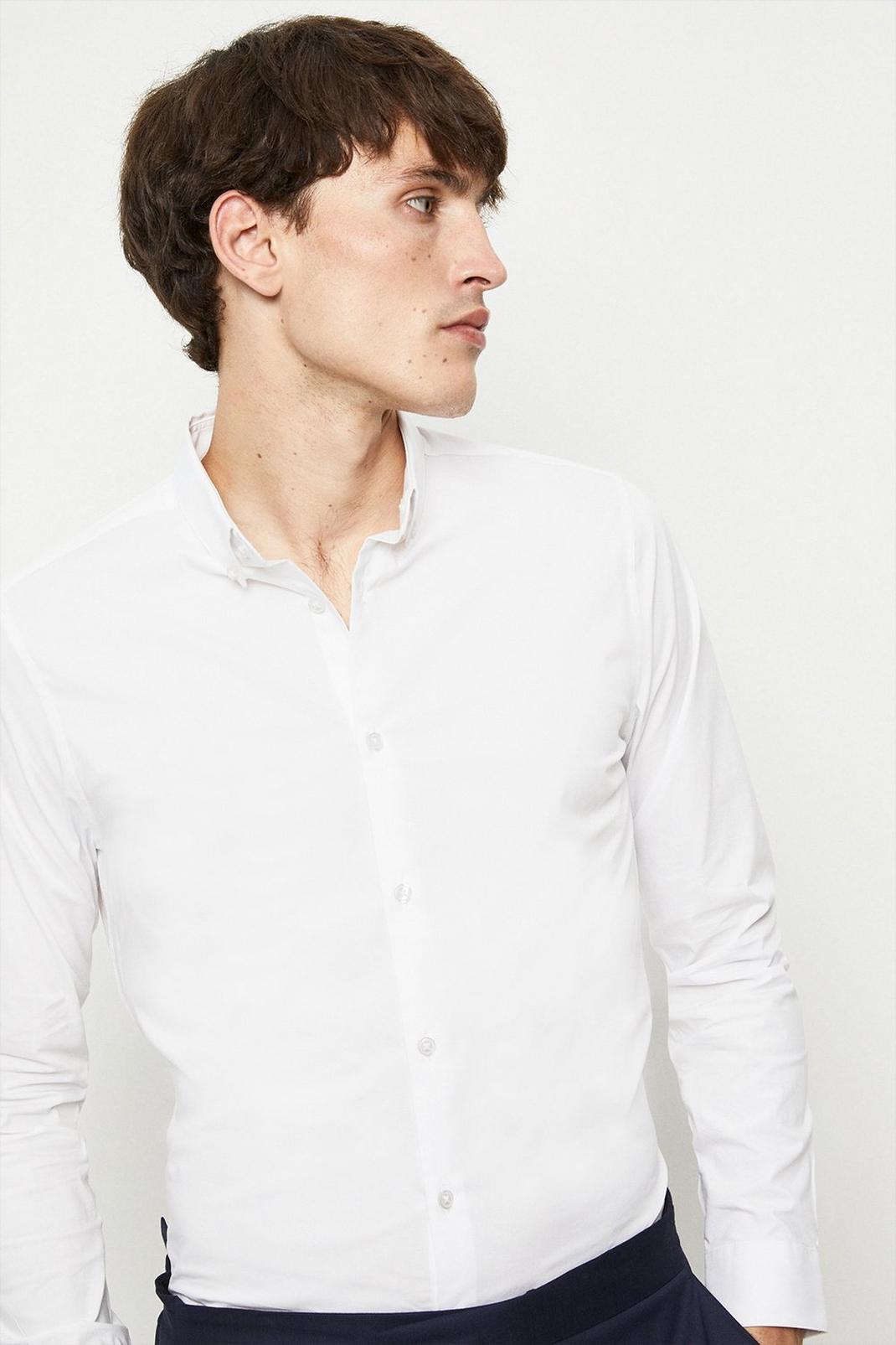 Skinny Fit White Stretch Cotton Shirt image number 1