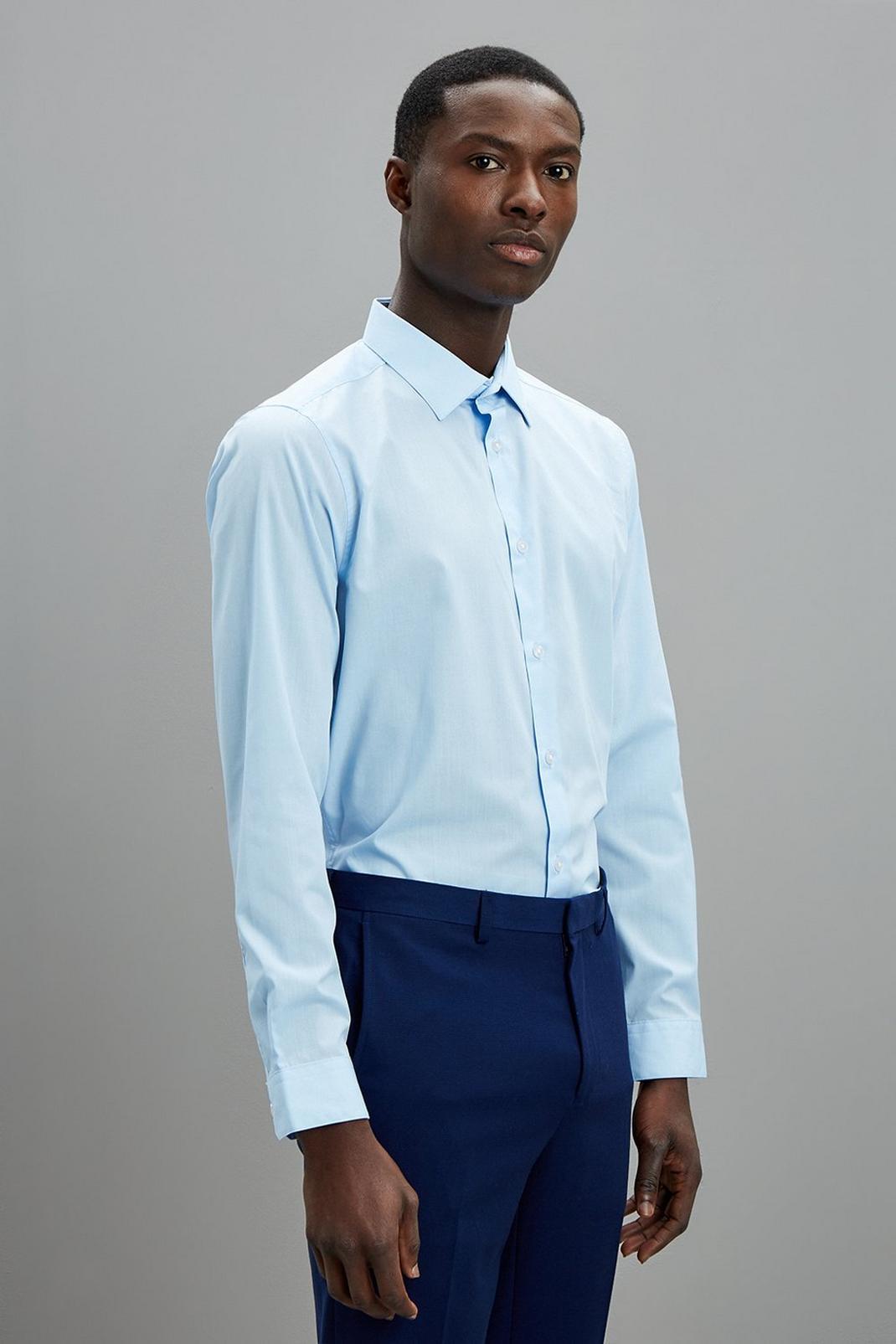 Tailored Fit Blue Easy Iron Shirt image number 1