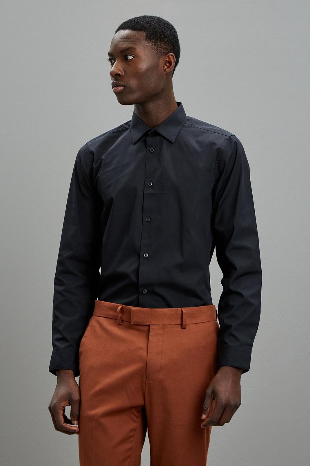 Tailored Fit Black Easy Iron Shirt image number 1