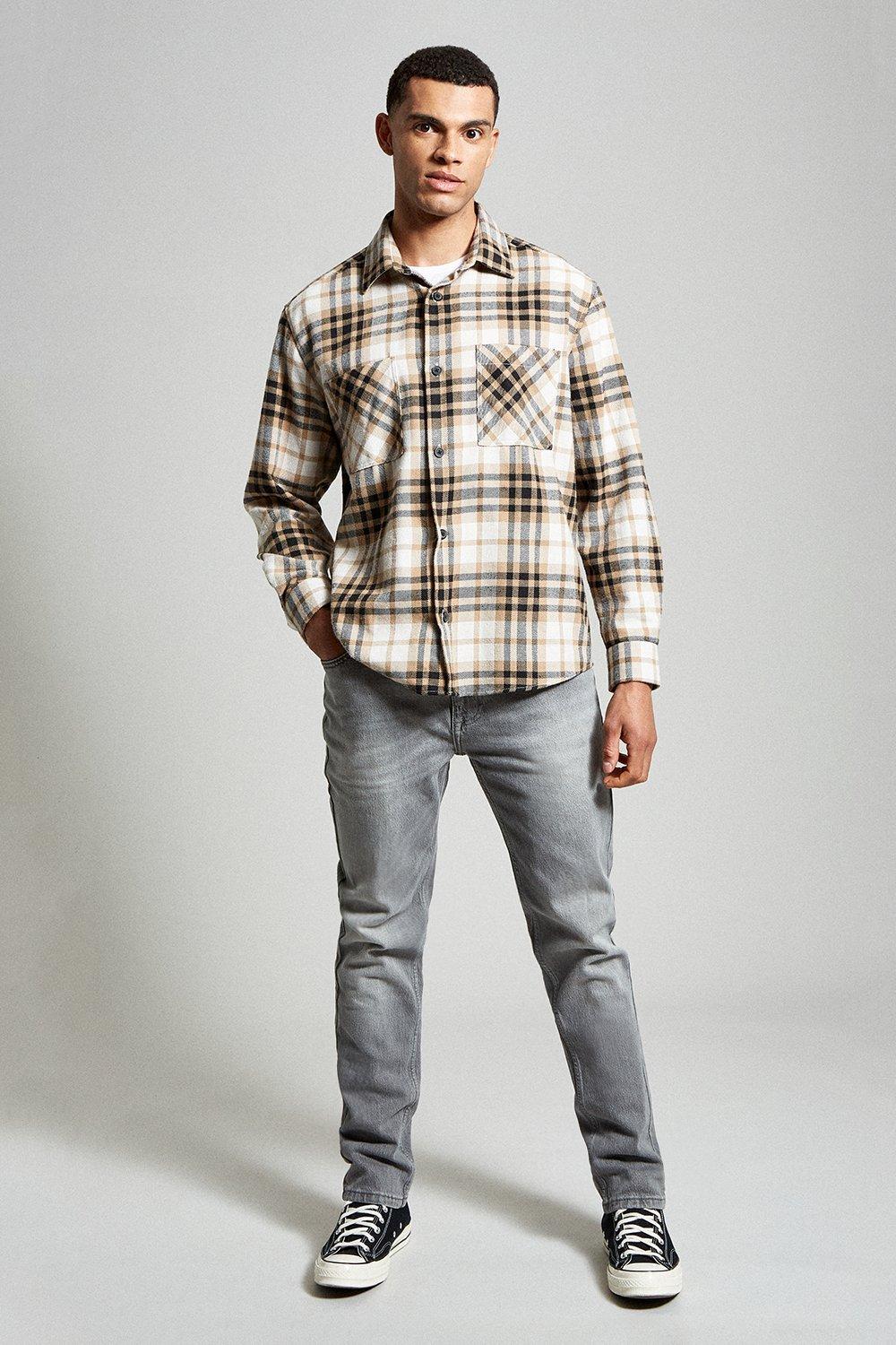 flannel with grey jeans