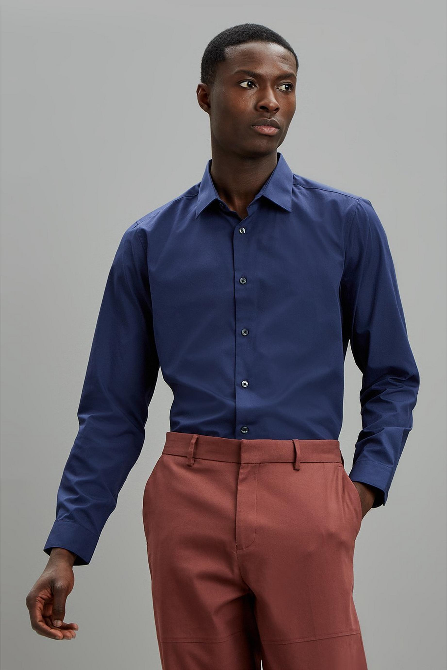 Tailored Fit Navy Easy Iron Shirt