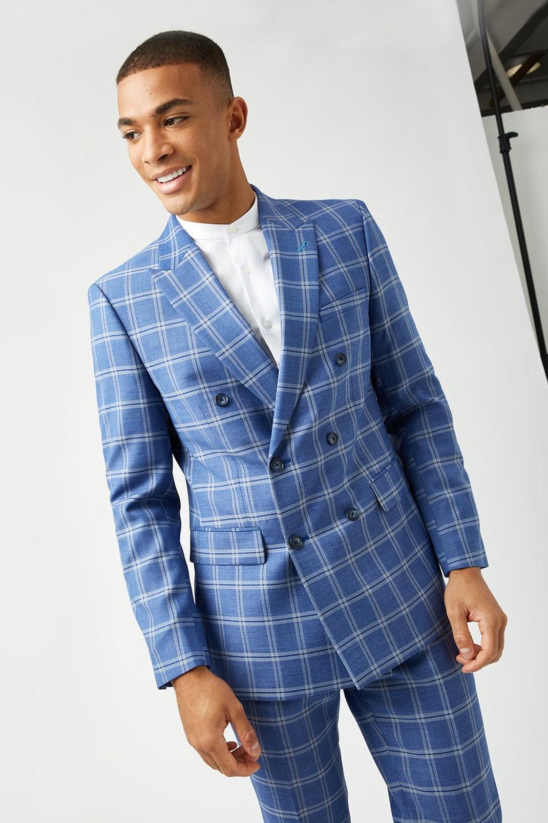 106 Sim Fit Blue Check Suit Jacket image number 1