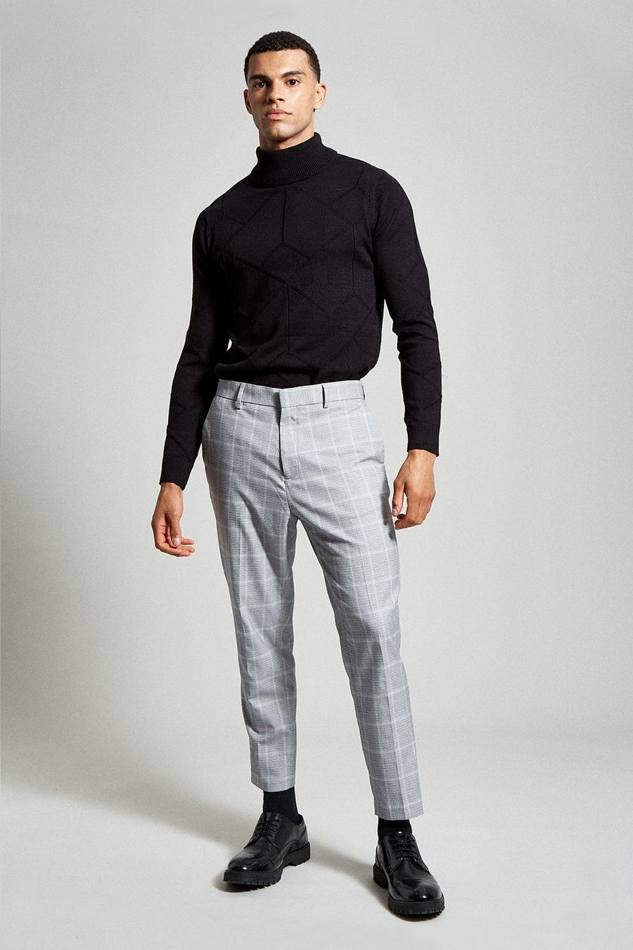 Slim Grey Micro Check Trousers
