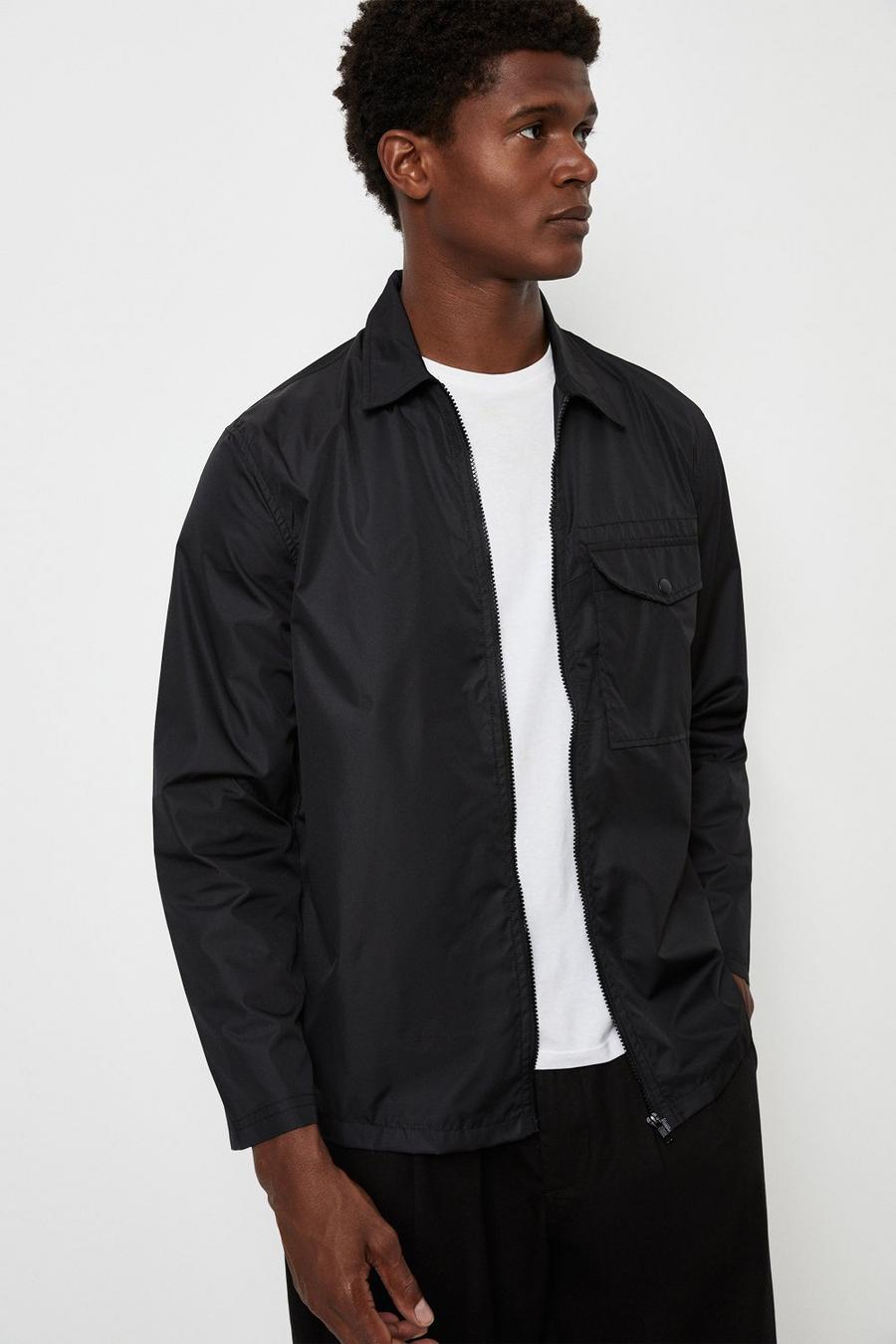 Black Nylon Overshirt Jacket