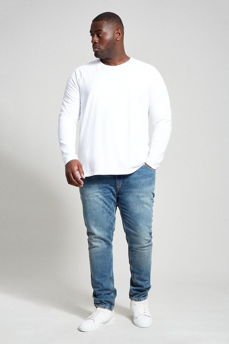Plus And Tall Tapered Mid Blue Jeans