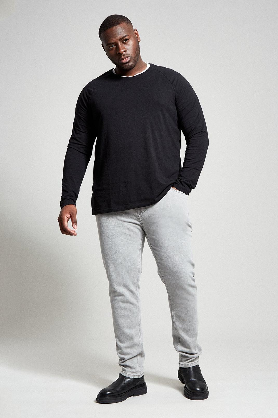 Plus And Tall Tapered Light Grey Jeans image number 1