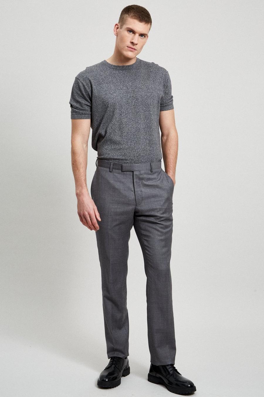 Slim Fit Premium Grey Semi Plain Wool Suit Trousers