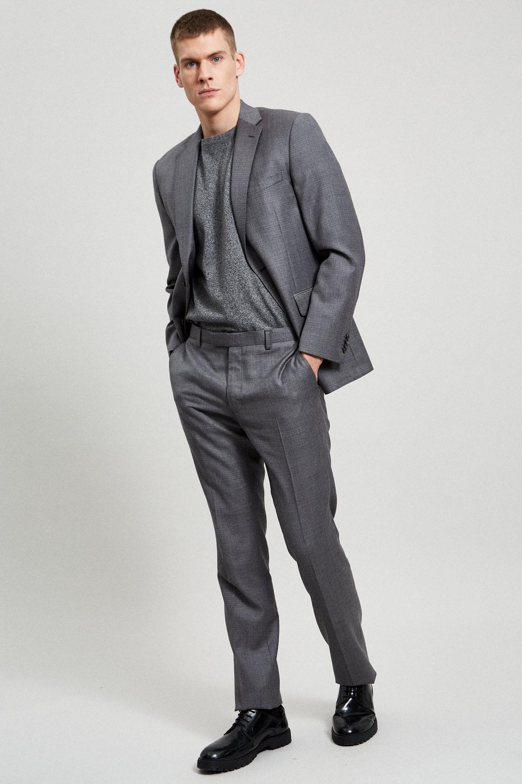 115 Grey Semi Plain Wool Suit Trouser image number 2