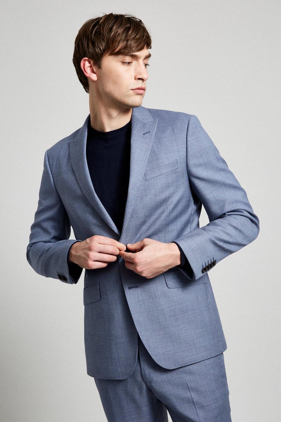 Light Blue Texture Wool Two-Piece Suit